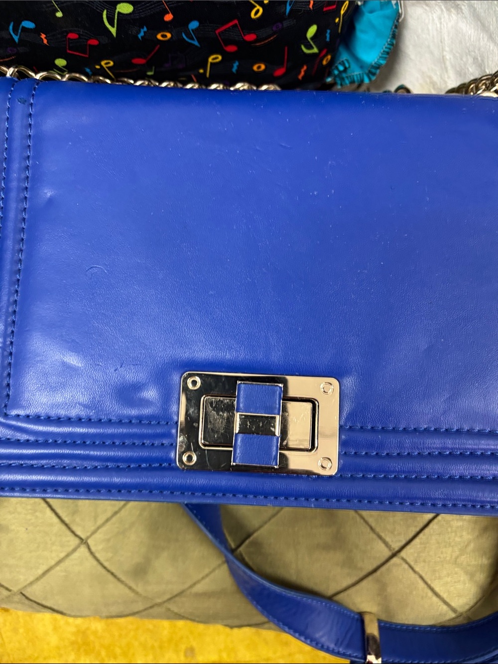 Charles & Keith Cobalt Blue Leather Chain-Accent Crossbody - tiny call out